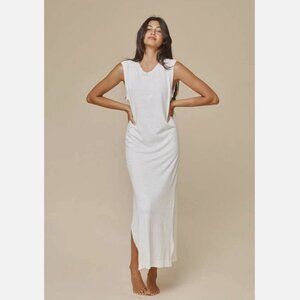 Nwot Jungmaven Hermosa Dress Maxi White XS Hemp Org Cotton Long Sleeveless